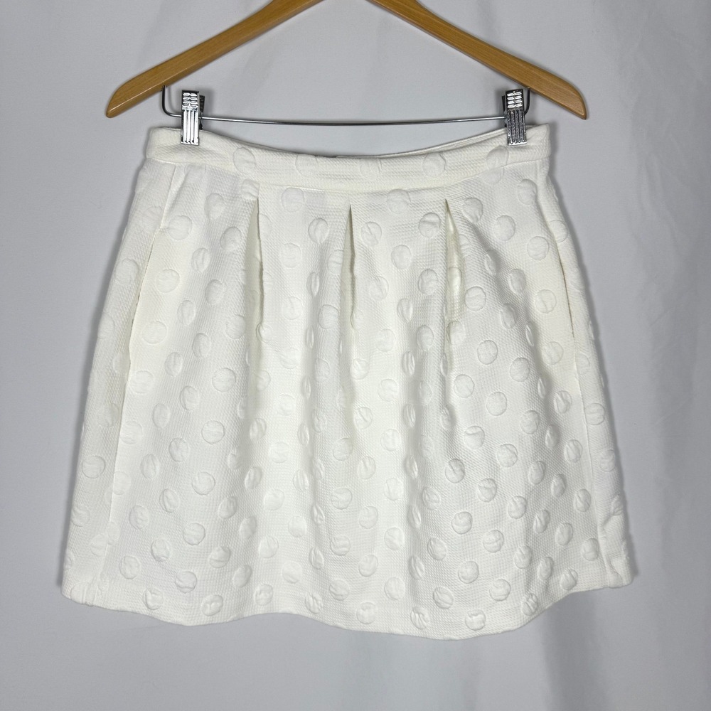 Boden White Textured Polka Dot Pleated Mini Skirt - Size 8 EUC Preppy